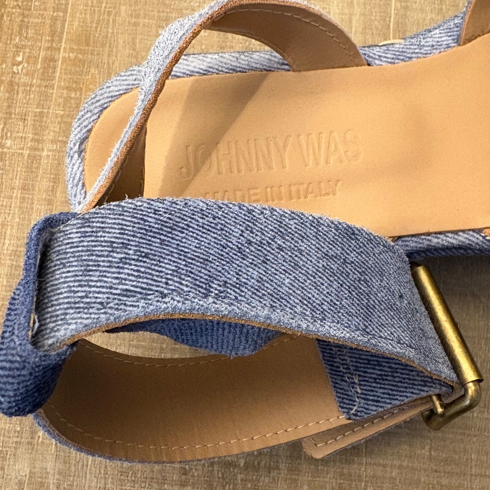 Johnny Was PATCHWORK LEATHER JEAN PLATFORM SANDAL sz 38 - Picture 4 of 11